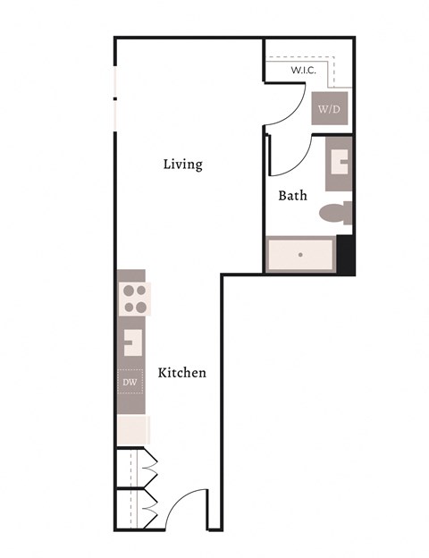 Floor plan for studio, 1 bath, 491 sqft